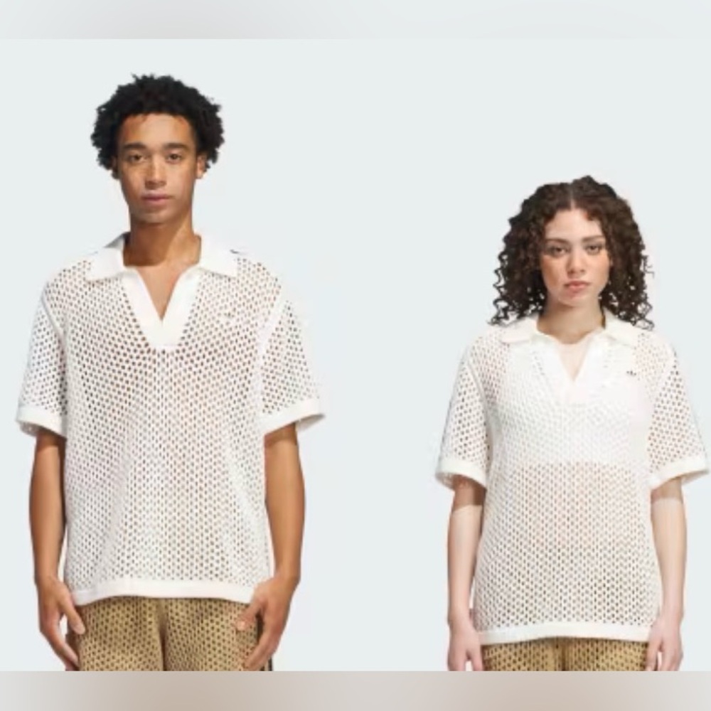 adidas CLOT White Mesh Polo Shirt Crochet Men’s M Women’s L